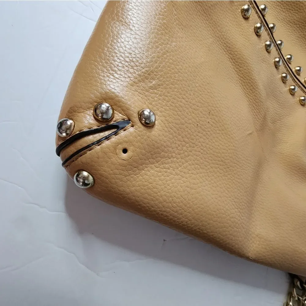 Large Michael Kors Uptown Astor Gold Accent Shoulder Tote Cross Body Purse Brow